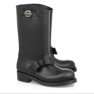 RED Valentino Moto Bow Black Rubber Rain Boots